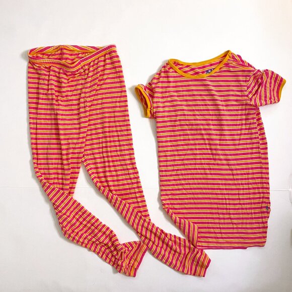 Kickee Pants Pink/Orange Striped Bamboo Viscose Pajamas, Size 12 - Picture 1 of 4